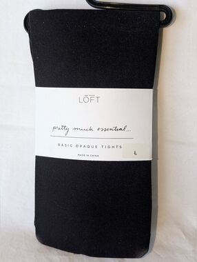Ann Taylor Loft Basic Black Opaque Tights Size L - BRAND NEW IN PKG